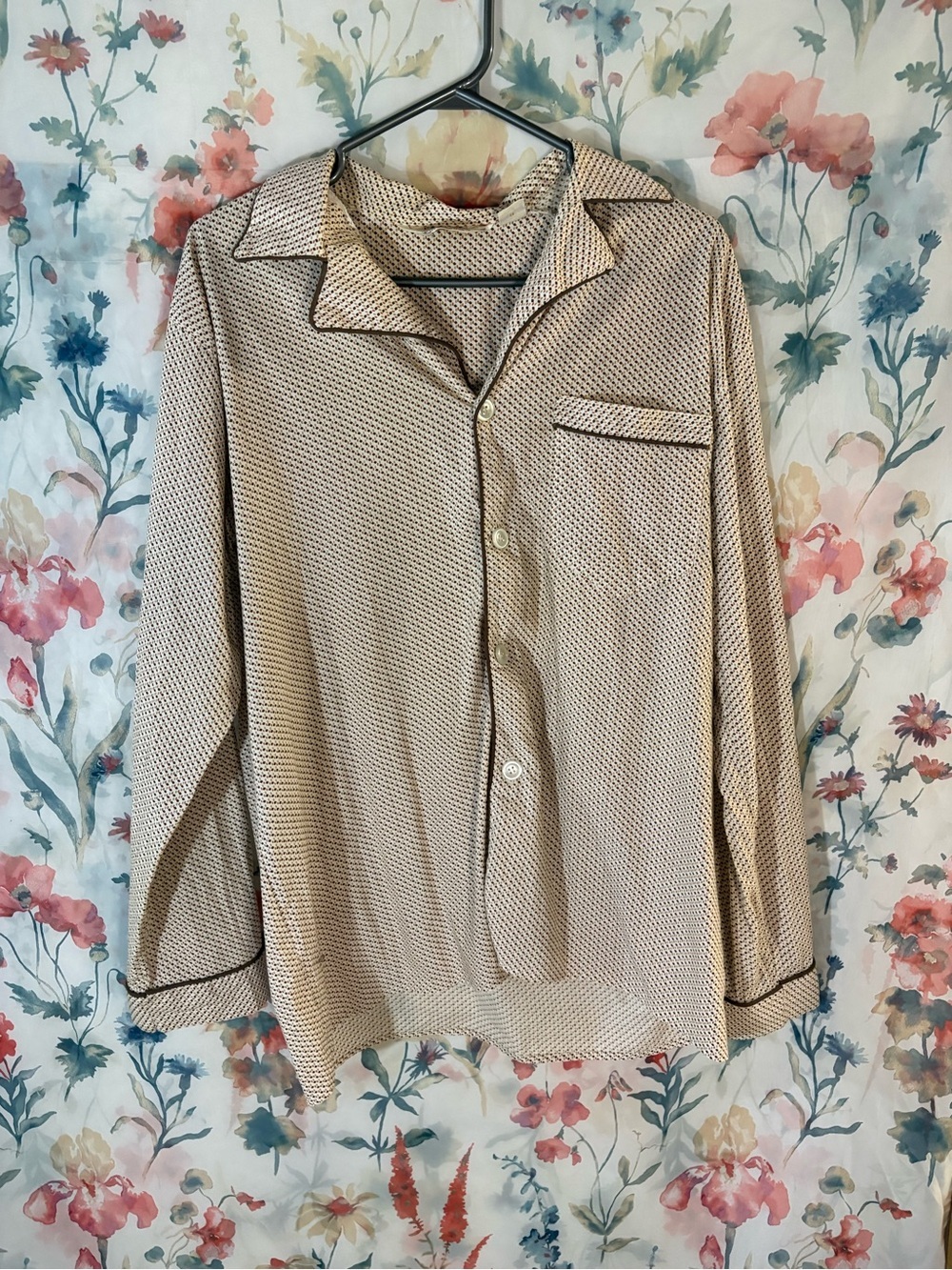 Vintage Nightshirt Shirt in Beige with Contrast Trim